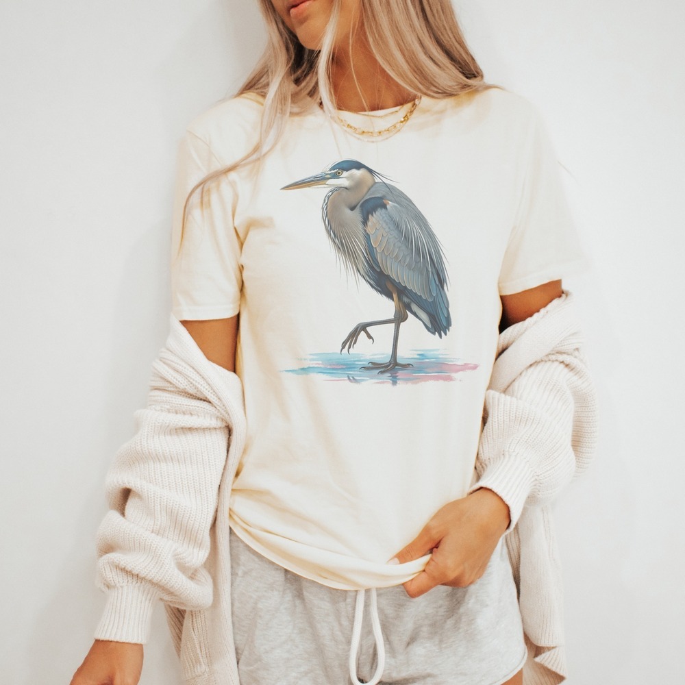 Great Blue Heron Standing in Shallow Water Tee